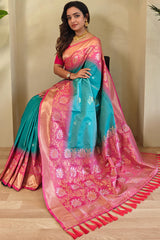 Appealing Royal Blue Soft Banarasi Silk Saree With Enigmatic Blouse Piece