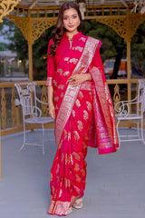 Enchanting Dark Pink Soft Banarasi Silk Saree With Imaginative Blouse Piece
