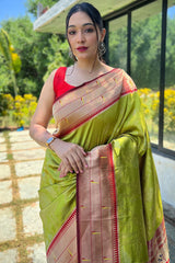 Groovy Mehndi Paithani Silk Saree With Adorable Blouse Piece
