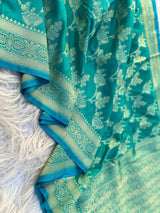 Girlish Rama Soft Banarasi Silk Saree With Blooming Blouse Piece