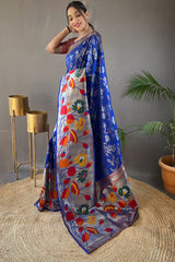 Opulent Royal Blue Paithani Silk Saree With Preferable Blouse Piece