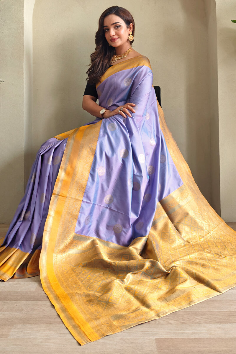 Blissful Lavender Soft Banarasi Silk Saree With Efflorescence Blouse Piece