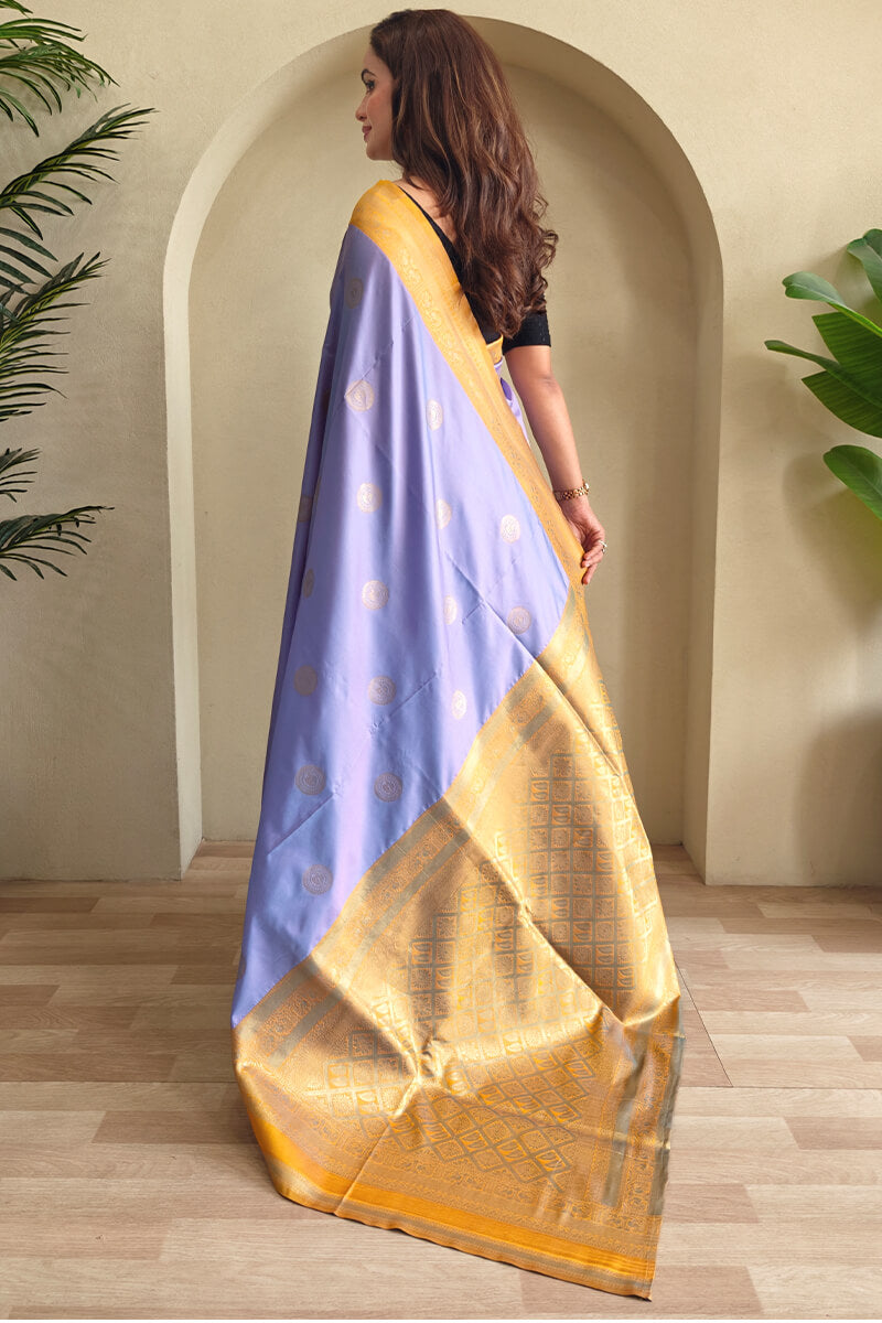 Blissful Lavender Soft Banarasi Silk Saree With Efflorescence Blouse Piece