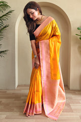 Woebegone Orange Soft Banarasi Silk Saree With Devastating Blouse Piece