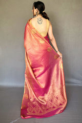 Scintillating Dark Pink Soft Banarasi Tissue Silk Saree With Enthralling Blouse Piece