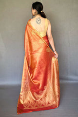 Opulent Orange Soft Banarasi Tissue Silk Saree With Luminous Blouse Piece