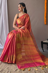 Classy Dark Pink Soft Banarasi Tissue Silk Saree With Gleaming Blouse Piece