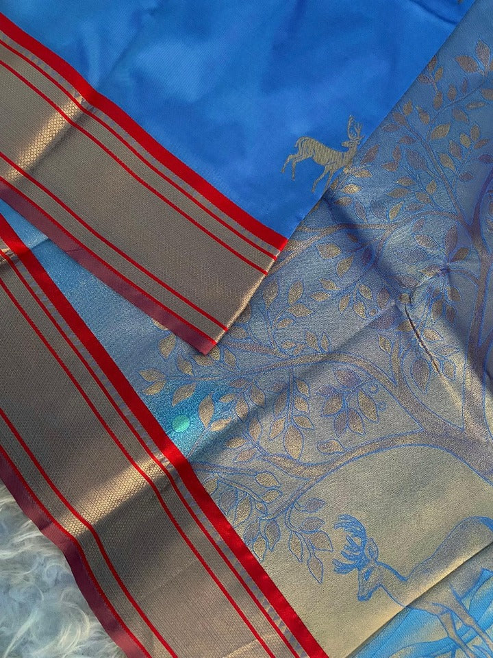 Hypnotic Firozi Pure Zari Weaving Banarasi Silk Saree With Desiring Blouse Piece