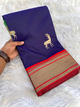 Seraphic Navy Blue Pure Zari Weaving Banarasi Silk Saree With Adoring Blouse Piece