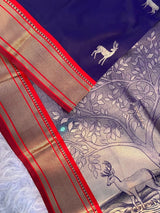 Seraphic Navy Blue Pure Zari Weaving Banarasi Silk Saree With Adoring Blouse Piece