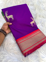 Magnetic Purple Pure Zari Weaving Banarasi Silk Saree With Ravishing Blouse Piece