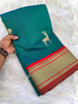 Ornate Rama Pure Zari Weaving Banarasi Silk Saree With Majesty Blouse Piece