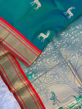 Ornate Rama Pure Zari Weaving Banarasi Silk Saree With Majesty Blouse Piece