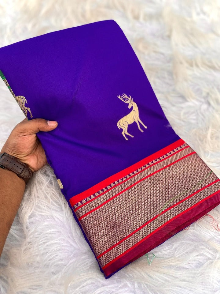 Pretty Royal Blue Pure Zari Weaving Banarasi Silk Saree With Transcendent Blouse Piece