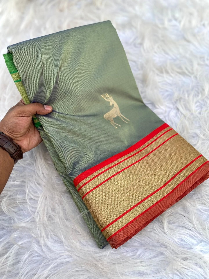 Scintilla Sea Green Pure Zari Weaving Banarasi Silk Saree With Desirable Blouse Piece