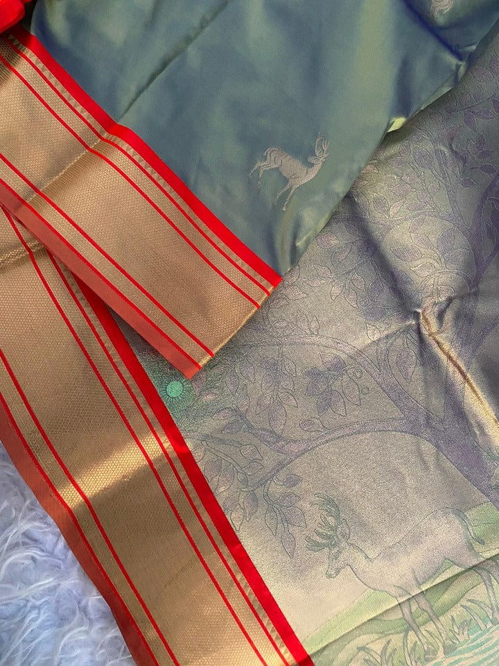 Scintilla Sea Green Pure Zari Weaving Banarasi Silk Saree With Desirable Blouse Piece