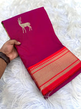 Profuse Wine Pure Zari Weaving Banarasi Silk Saree With Resonant Blouse Piece