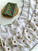 Ephemeral Off White Embroidery Work Crush Silk Saree With Mellifluous Blouse Piece