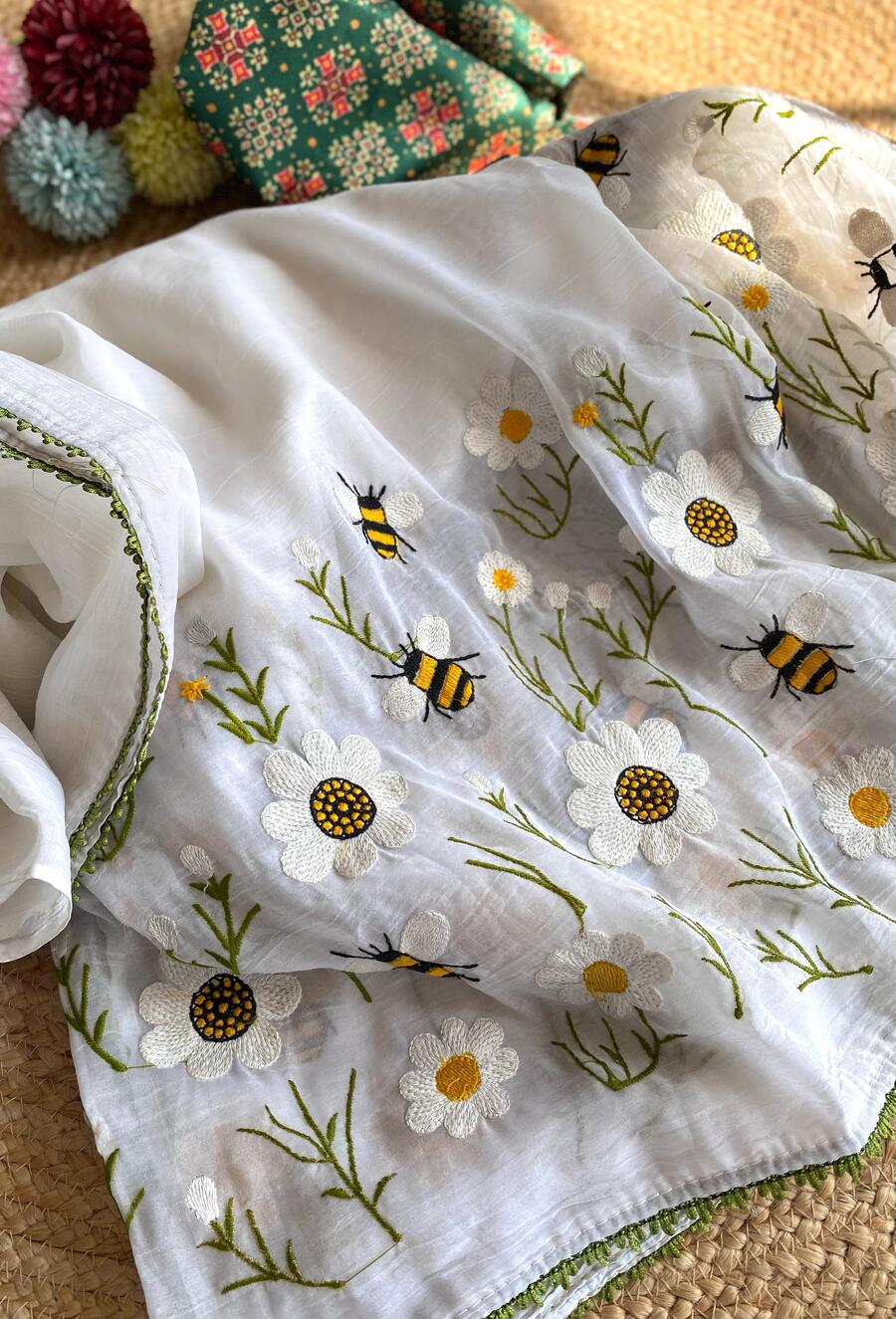 Ephemeral Off White Embroidery Work Crush Silk Saree With Mellifluous Blouse Piece