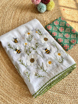 Ephemeral Off White Embroidery Work Crush Silk Saree With Mellifluous Blouse Piece