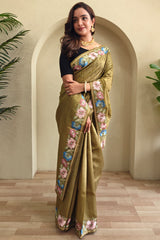 Vivacious Green Embroidery Work Tussar Silk Saree With Improbable Blouse Piece