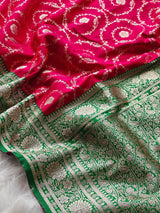 Rhapsody Dark Pink Banarasi Satin Silk Saree With Assemblage Blouse