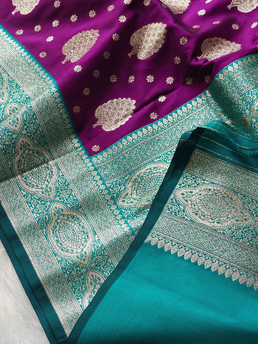 Pretty Purple Banarasi Satin Silk Saree With Majestic Blouse