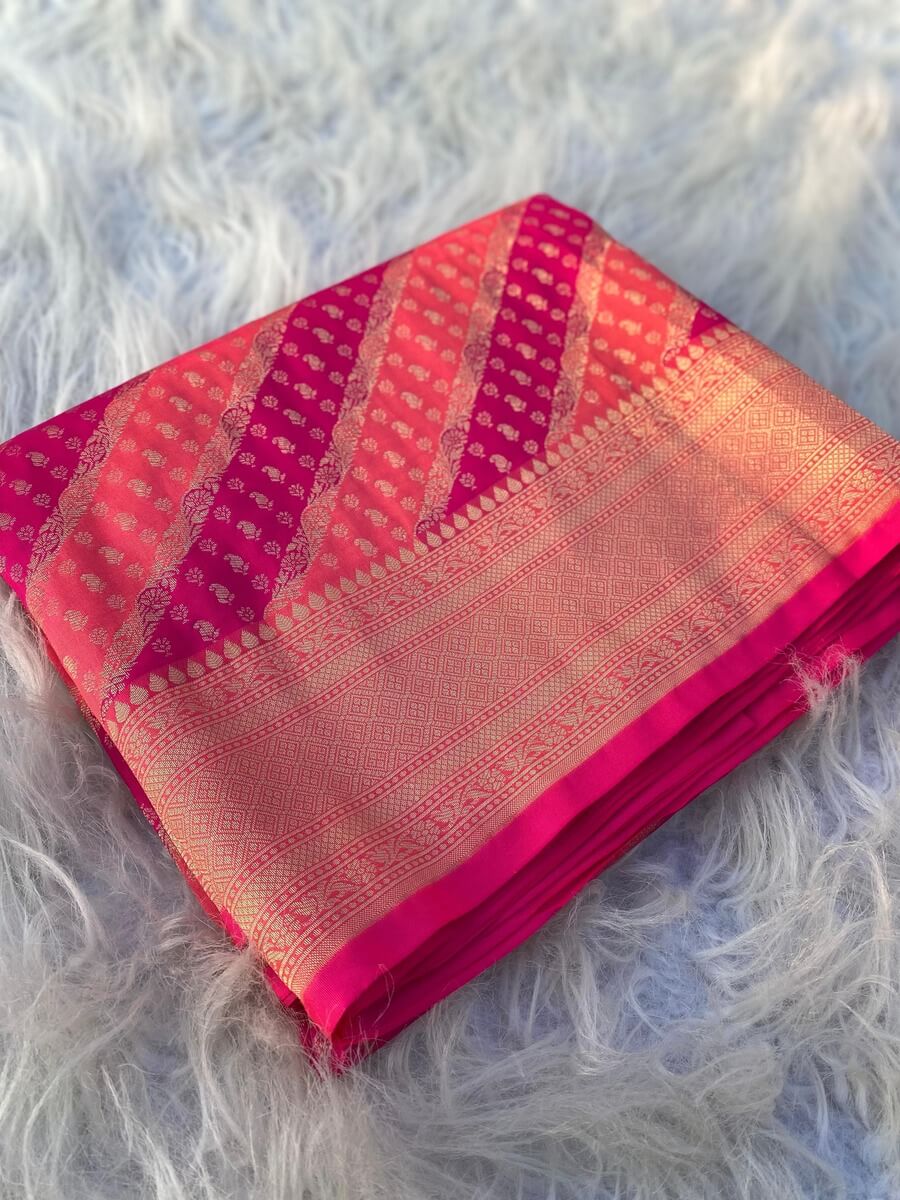 Pleasant Dark Pink Soft Banarasi Silk Saree With Beauteous Blouse Piece