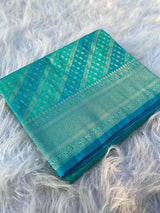 Desultory Firozi Soft Banarasi Silk Saree With Elision Blouse Piece
