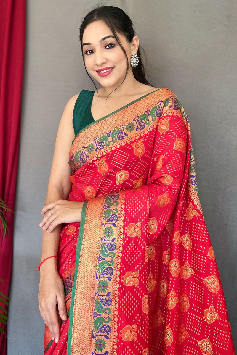 Angelic Red Patola Silk Saree with Entrancing Blouse Piece