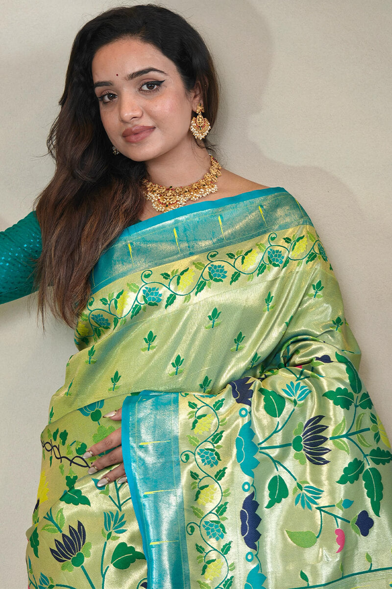 Jazzy Parrot Paithani Silk Saree With Ethnic Blouse Piece