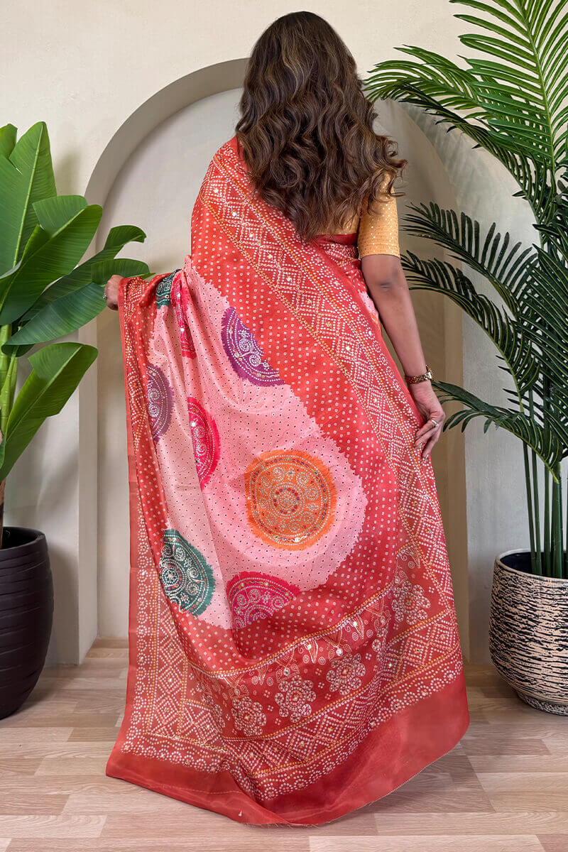 Prominent Pink Digital Printed Tissue Silk Saree With Forbearance Blouse Piece