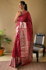 Ailurophile Maroon Soft Banarasi Silk Saree With Scintilla Blouse Piece