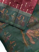 Adorning Wine Soft Chanderi Silk Printed Saree With Susurrous Blouse Piece
