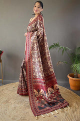 Demanding Beige Digital Printed Soft Silk Saree With Hypnotic Blouse Piece