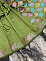 Enticing Pista Pure Zari Weaving Banarasi Silk Saree With Exceptional Blouse Piece
