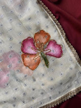 Dalliance Off White Handwork Crush Silk Saree With Unique Blouse Piece