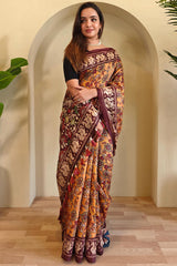 Allure Mustard Kalamkari Printed Saree With Desultory Blouse Piece