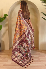 Allure Mustard Kalamkari Printed Saree With Desultory Blouse Piece