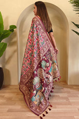 Admirable Pink Kalamkari Printed Saree With Stunner Blouse Piece