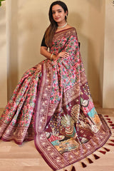 Admirable Pink Kalamkari Printed Saree With Stunner Blouse Piece