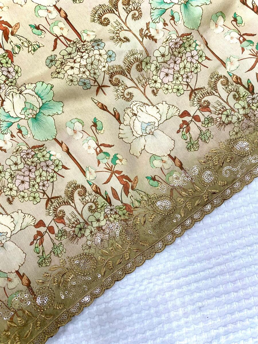 Elaborate Mustard Embroidery Work Tussar Silk Saree With Preferable Blouse Piece