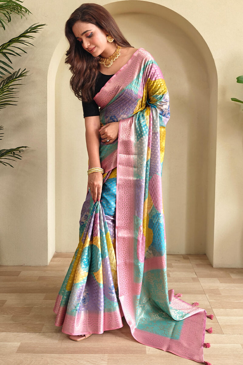 Prominent Multicolor Digital Printed Georgette Saree With Lissome Blouse Piece