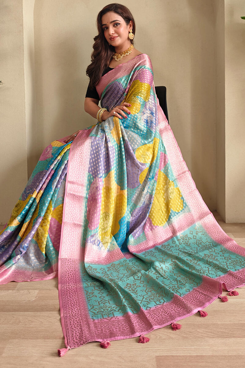 Prominent Multicolor Digital Printed Georgette Saree With Lissome Blouse Piece