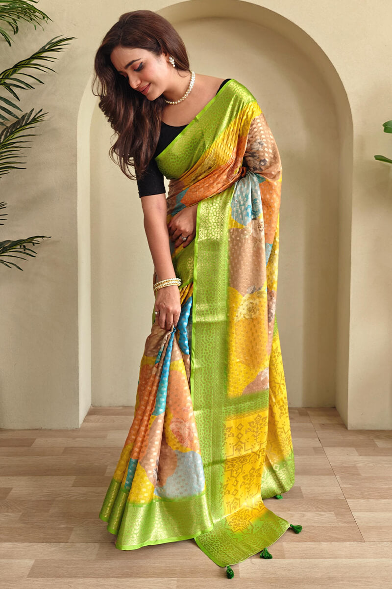 Enticing Multicolor Digital Printed Georgette Saree With Stunning Blouse Piece