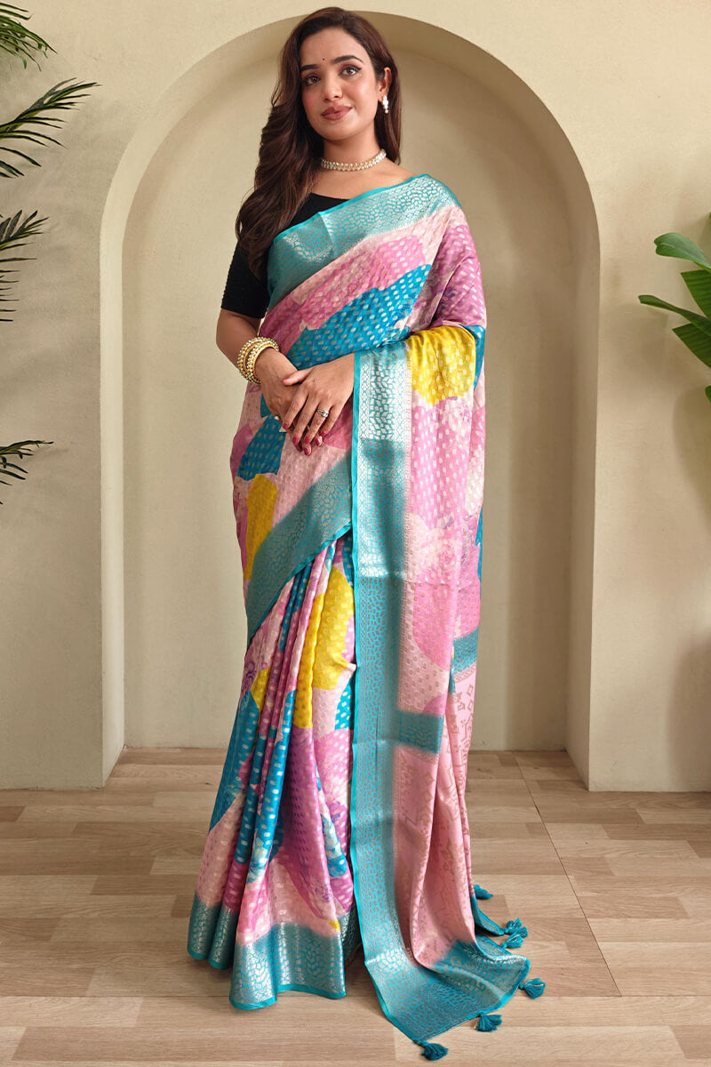 Winsome Multicolor Digital Printed Georgette Saree With Woebegone Blouse Piece