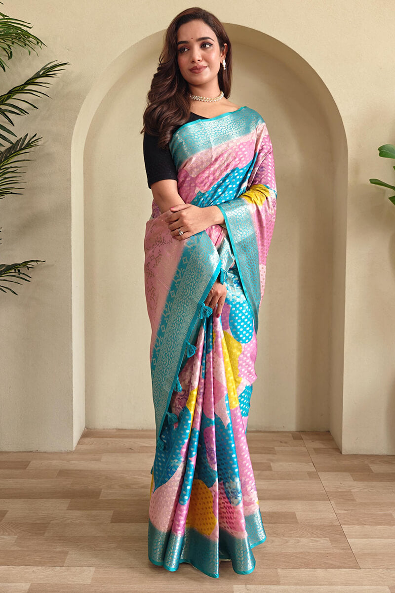 Winsome Multicolor Digital Printed Georgette Saree With Woebegone Blouse Piece