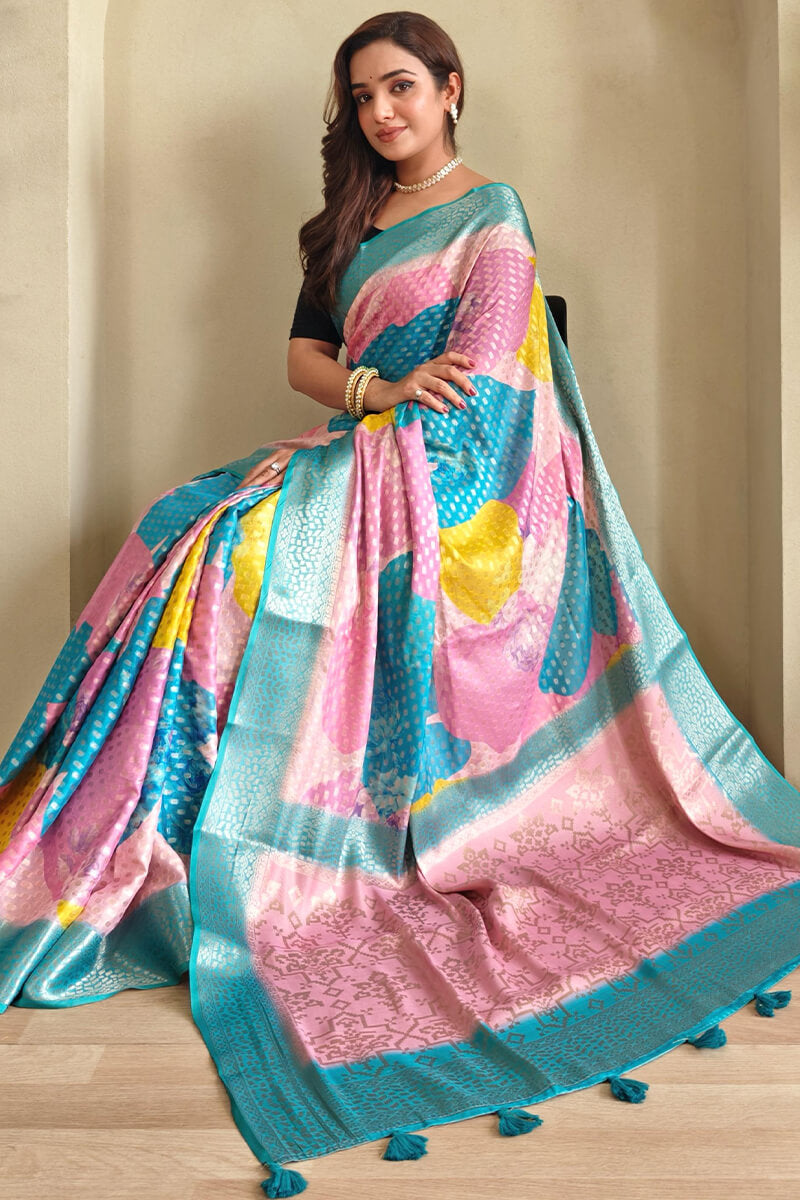 Winsome Multicolor Digital Printed Georgette Saree With Woebegone Blouse Piece