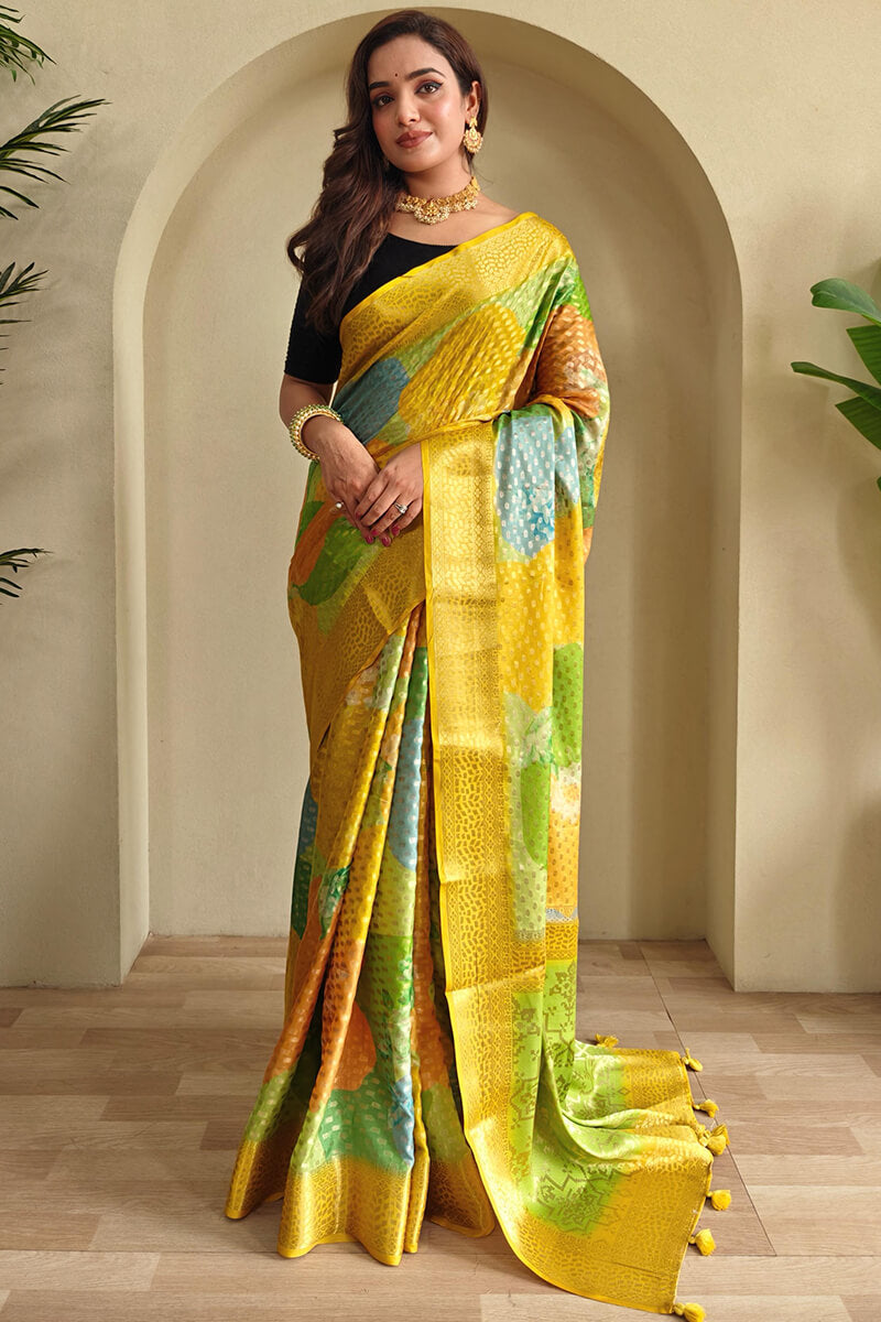 Lissome Multicolor Digital Printed Georgette Saree With Fancifull Blouse Piece