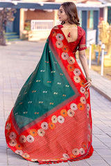 Profuse Dark Green Soft Banarasi Silk Saree With Elaborate Blouse Piece